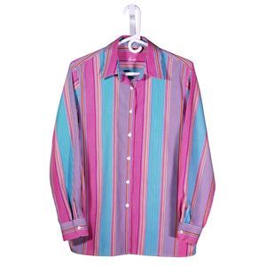 Foxcroft Women's Shirt Button Up Multicolor Striped Long Sleeve Blouse Top 8